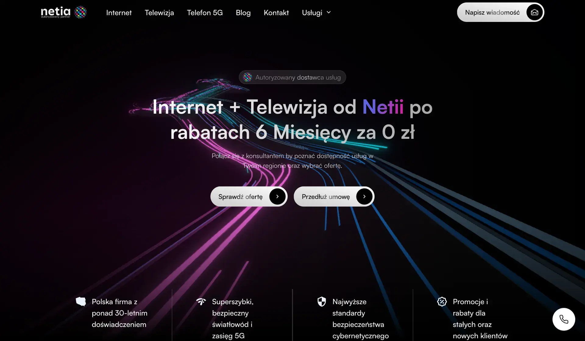 Website of Netia partner netianet.pl in a browser window