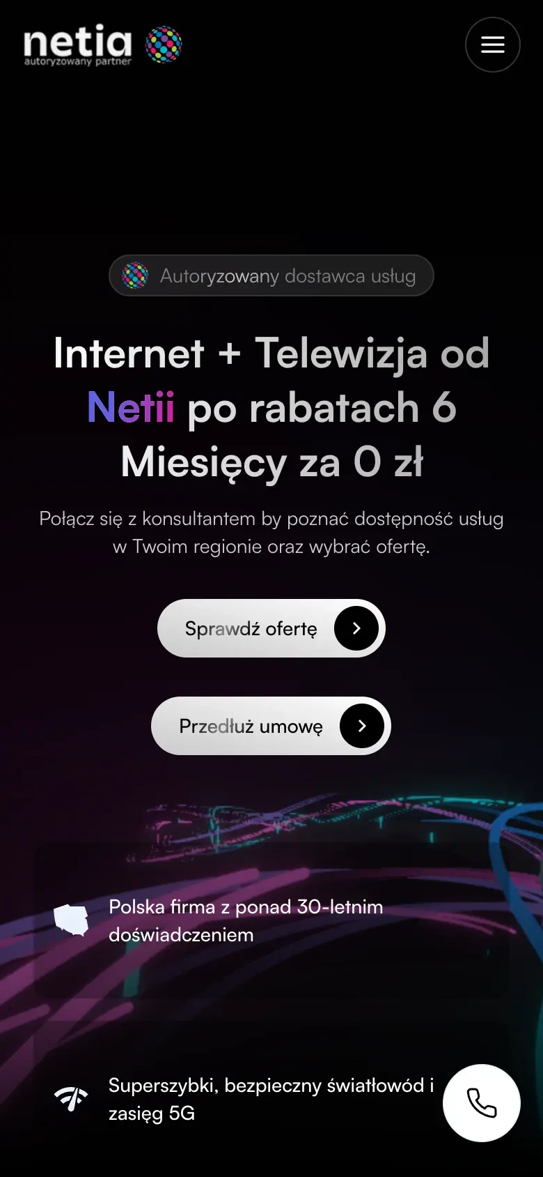 Website of Netia partner netianet.pl on a phone