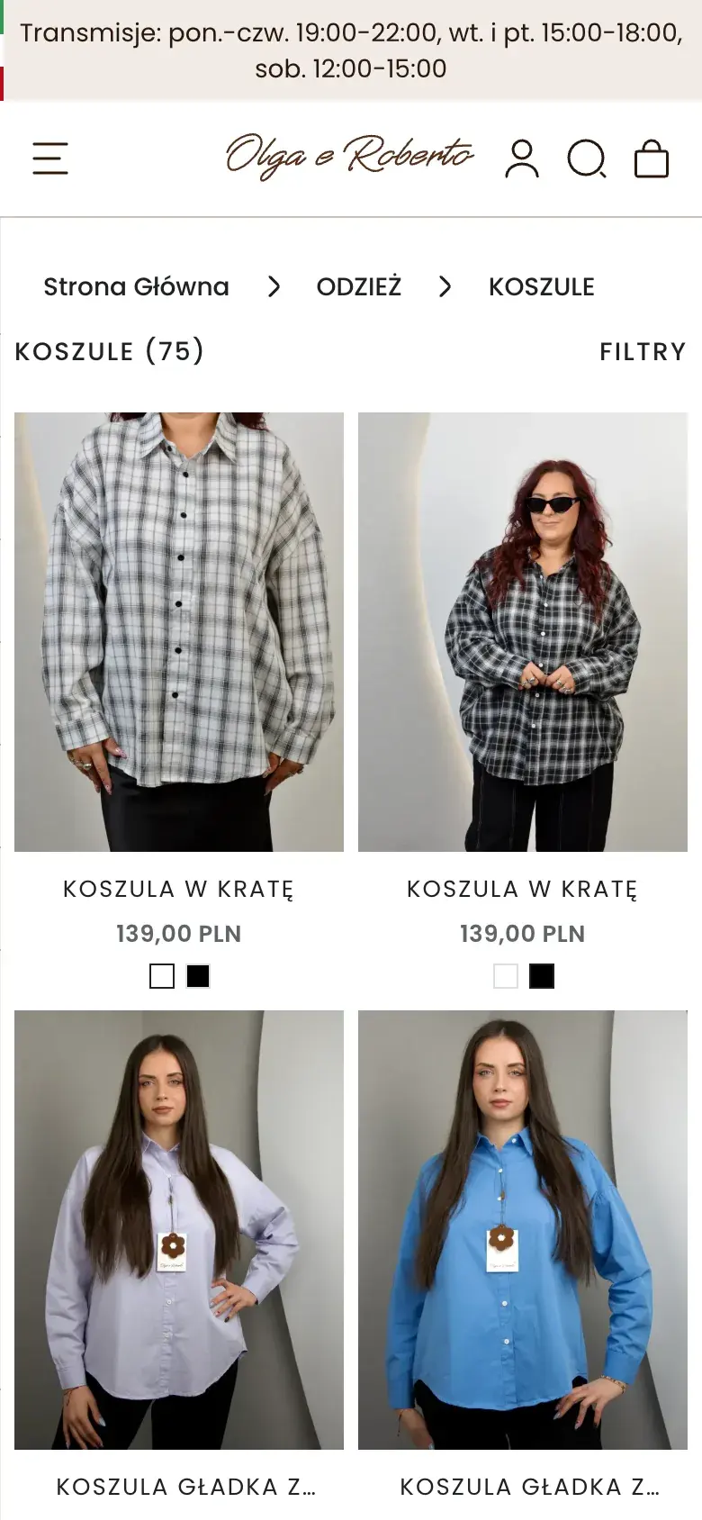 Kategoria koszul w sklepie Olga e Roberto na telefonie