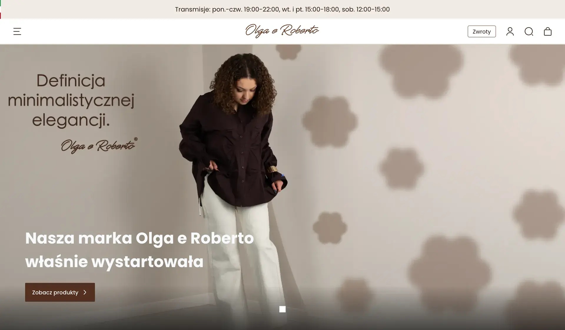 Strona główna sklepu Olga e Roberto w oknie przeglądarki