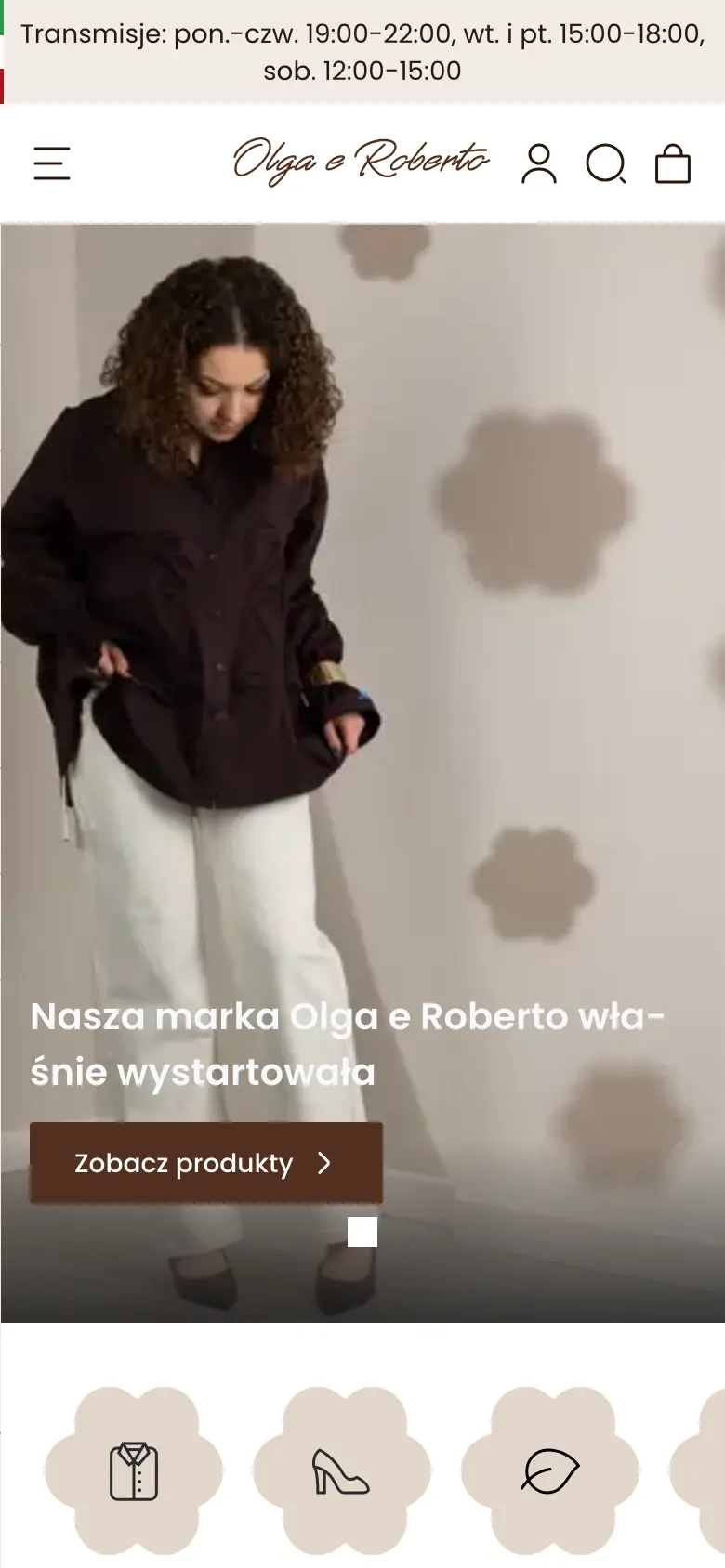 Strona główna sklepu Olga e Roberto na telefonie