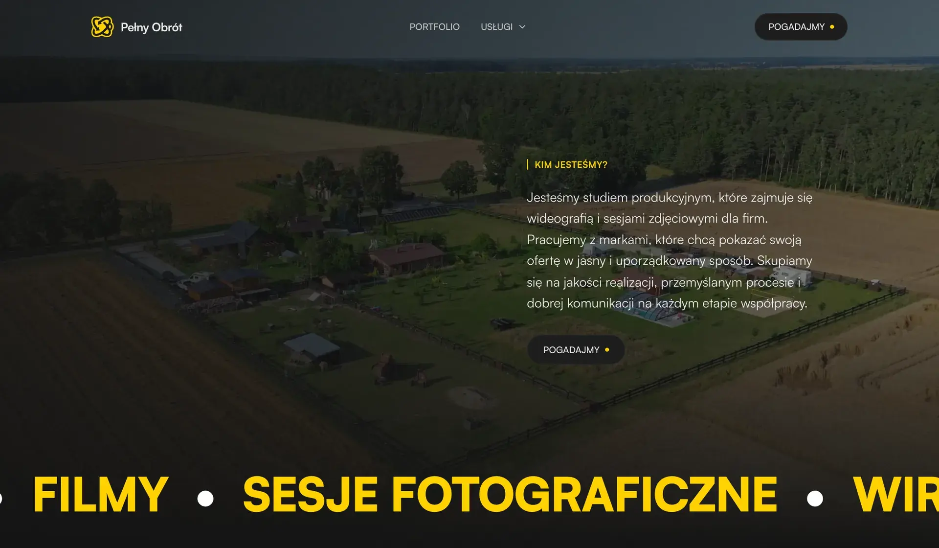 Pełny Obrót production studio website in a browser window