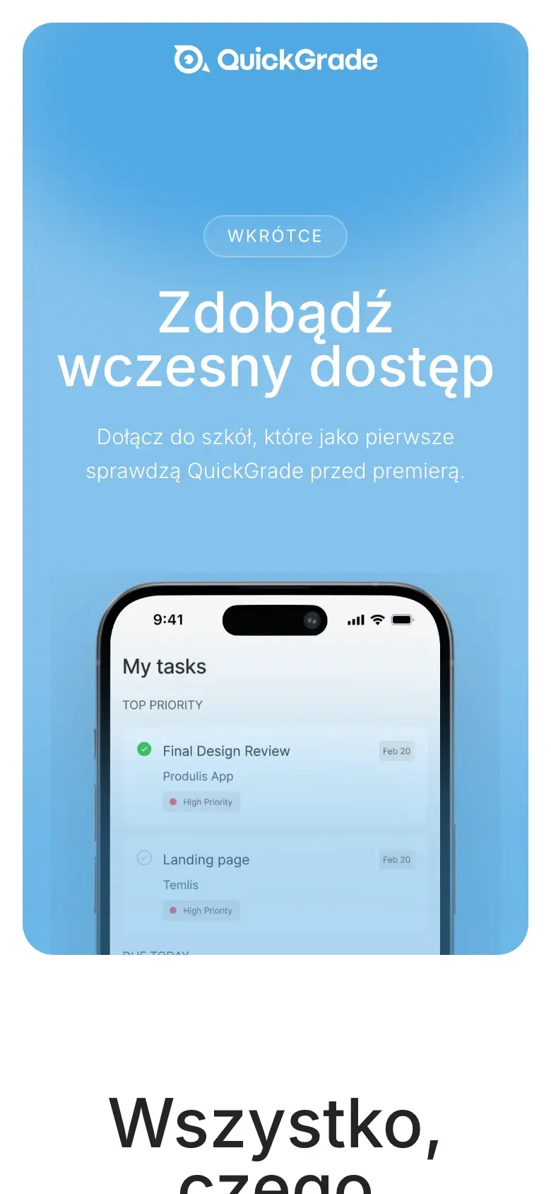 QuickGrade platform landing page on a phone